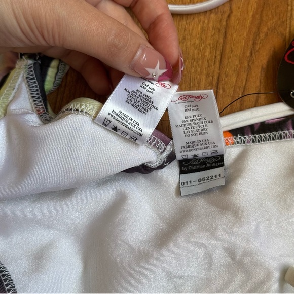 !SOLD! ED HARDY Vintage Y2K Rare White Love Life Rose String Triangle Bikini Set - Picture 14 of 15